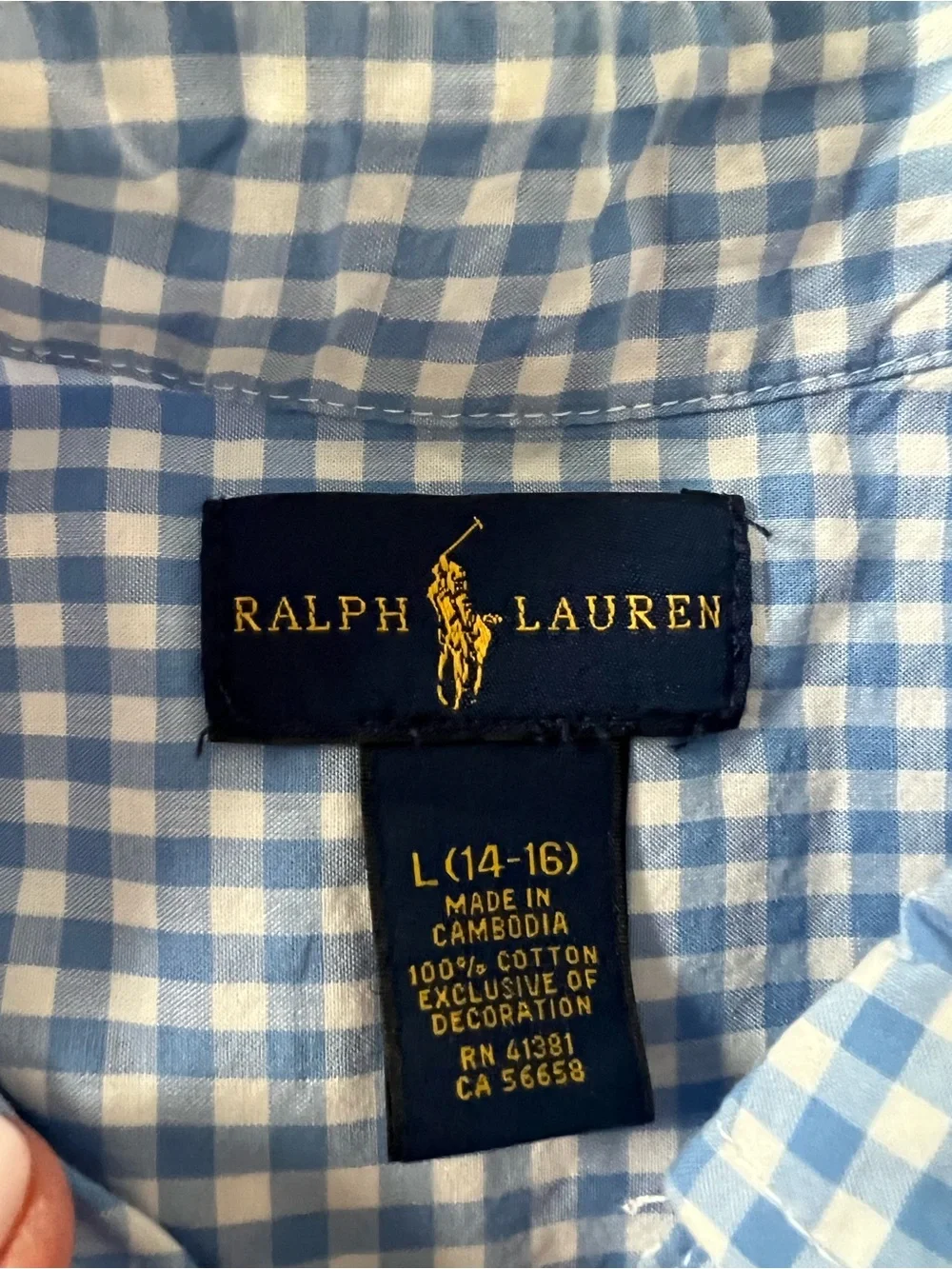 Polo by Ralph Lauren Blue Gingham Button-Down Shirt boys L(14-16) VGUC